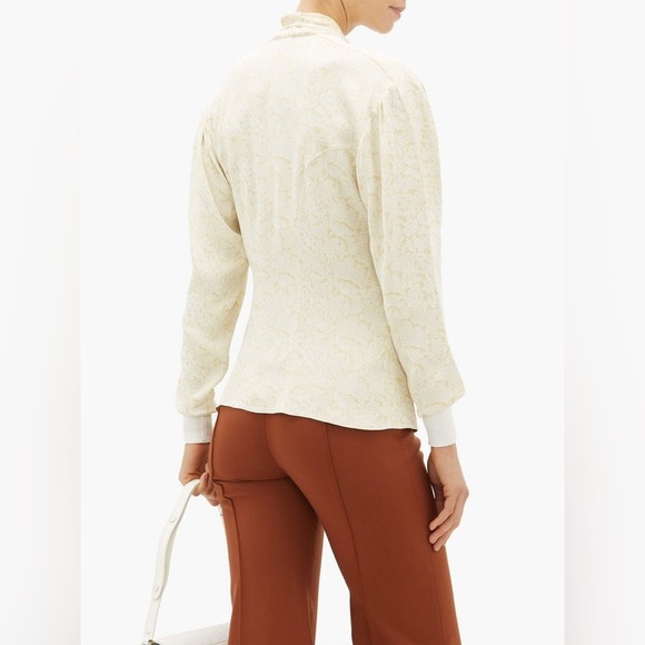 NWT Chloe Floral-Jacquard Tie-Neck Faux-Wrap Cream Blouse IT 36 (US 0) - Picture 3 of 16